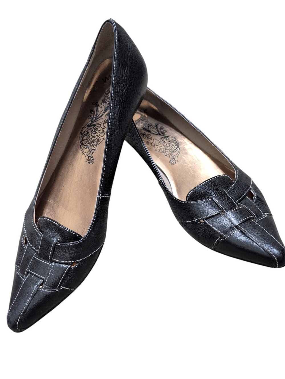 Matisse Woven Kitten Heel Leather Pumps Black Pointed Toe Size 10M